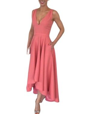 Allison Parris Coral Marilyn Sleeveless Highlow Dramatic Full Skirt w/Pockets